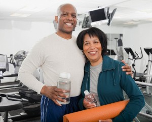 couple standing in health club